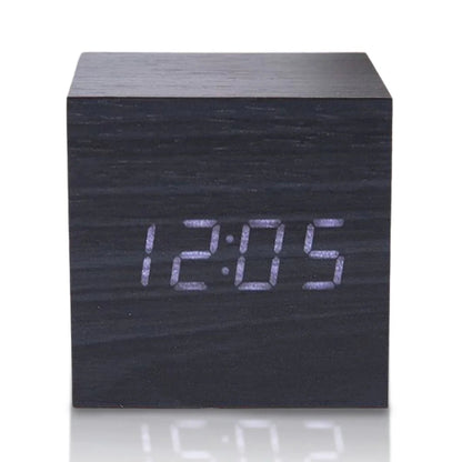 Wooden Minimalist Table Clock | Voice-Activated LED Digital Alarm Clock with Temperature Display