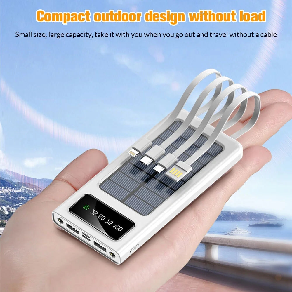 Solar Charger Power Bank,Dfito 40000Mah Portable Charger 4 USB with Dual 5V2.1A Outputs Built-In Solar Panel and Flashlights,White