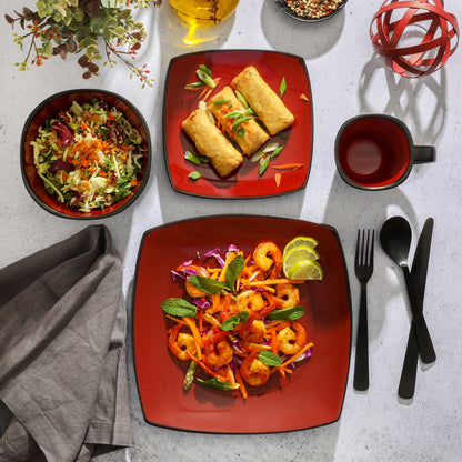 Gibson Soho Lounge Red Dinner Set | 16-Piece Scratch-Resistant Stoneware