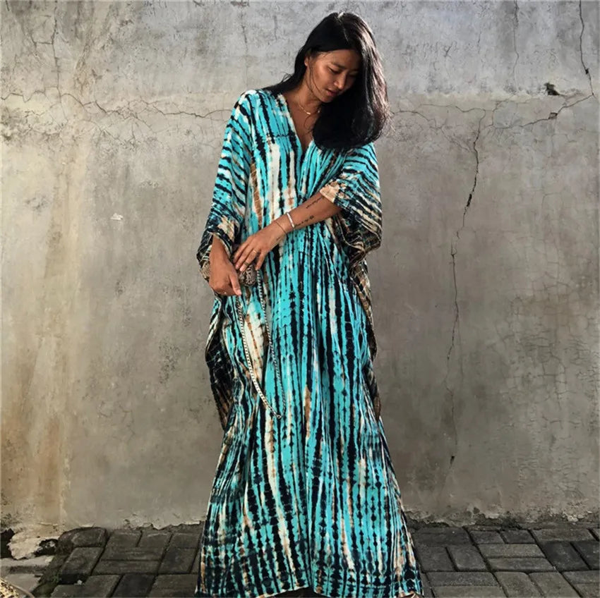 Loose Casual Caftan Beach Maxi Dress for Women | Half Sleeve Swimsuit Cover-Up