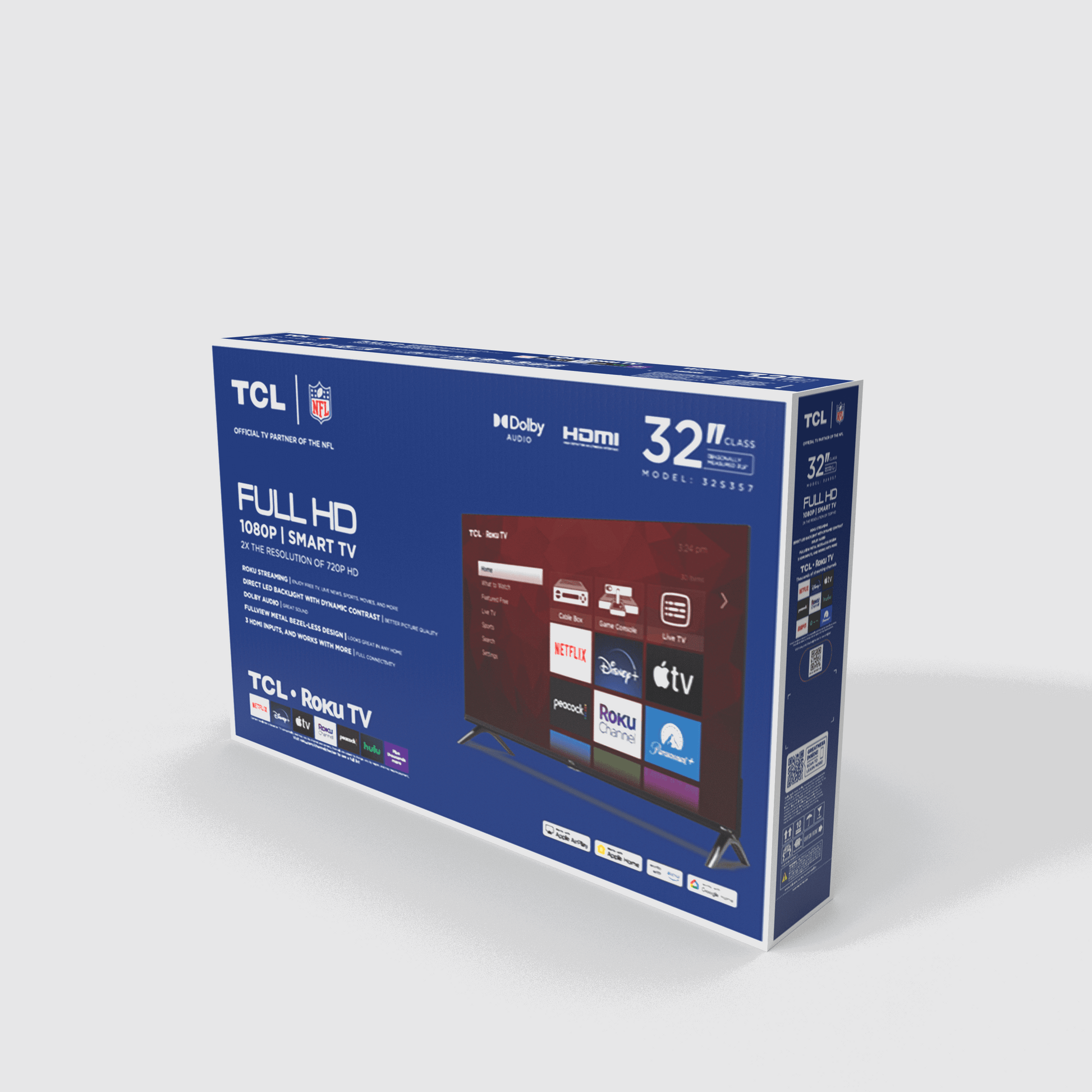 TCL 32” Class S3 (32S357) Full HD 1080p LED Smart TV with Roku TV | Voice Control & AirPlay