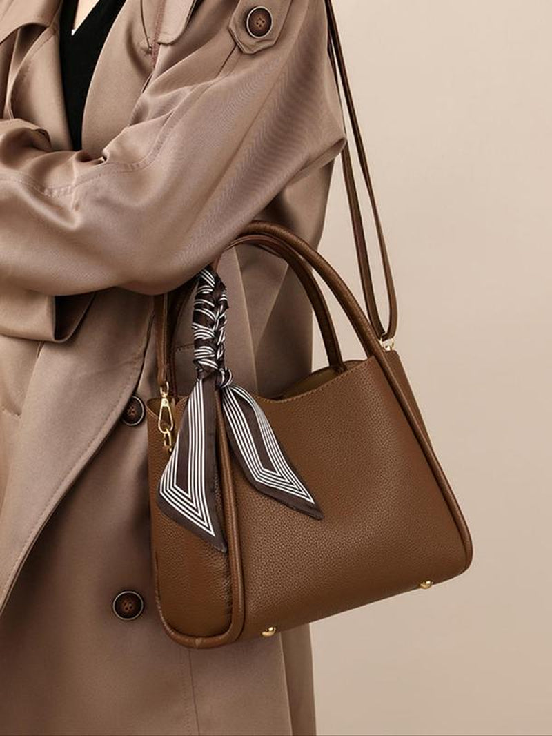 Ladies' Elegant Lychee Pattern Handbag | Trendy Crossbody & Shoulder Bag with Twilly Scarf Decor