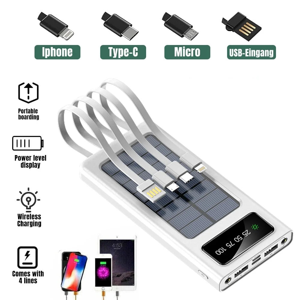 Solar Charger Power Bank,Dfito 40000Mah Portable Charger 4 USB with Dual 5V2.1A Outputs Built-In Solar Panel and Flashlights,White