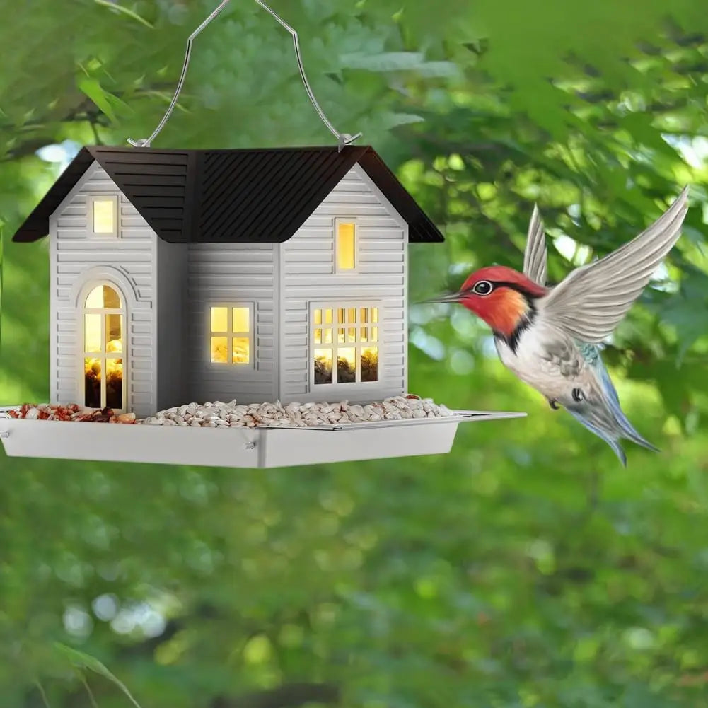 Solar-Powered Bird Feeder with Lights - Durable Metal & Dual Compartments, Unique Garden Gift
