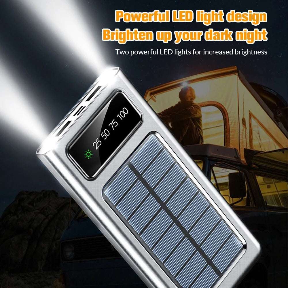 Solar Charger Power Bank,Dfito 40000Mah Portable Charger 4 USB with Dual 5V2.1A Outputs Built-In Solar Panel and Flashlights,White