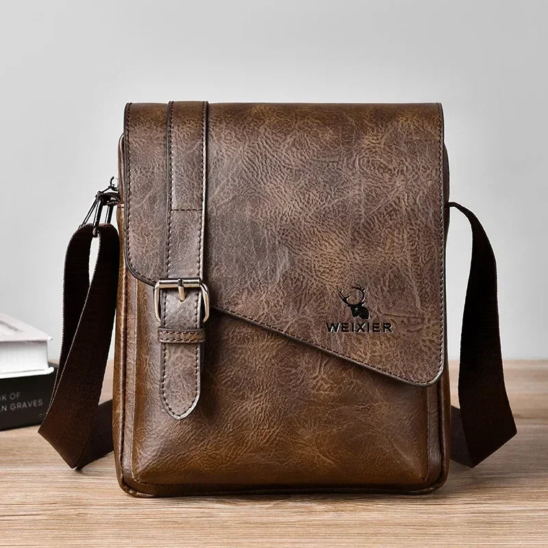 Weixier Men's Versatile Business Bag | PU Leather Satchel with Interior & Exterior Pockets