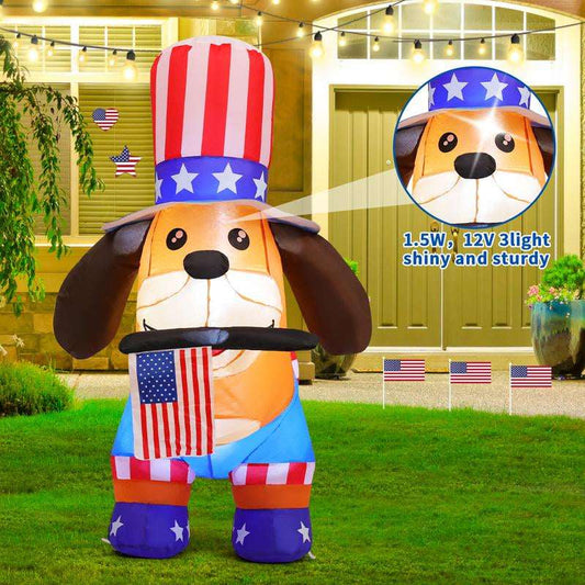 Festive 4FT Inflatable Patriotic Dog | Self-Inflating Independence Day Yard Decor with LED Illumination
