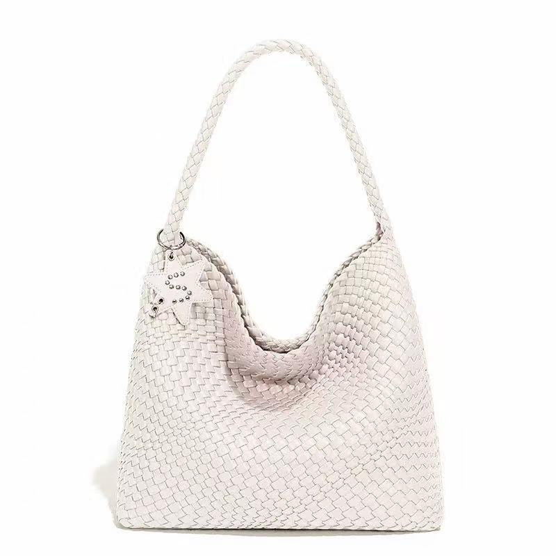 Fashionable Woven Craft Tote Bag | Durable Everyday Handbag with Star Pattern & Organizer Pouch