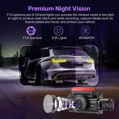 WIFI Automotive Dash Cam 360° View | Front & Rear Inside/Outside Recording | 64GB Card, Night Vision, Gravity Sensor