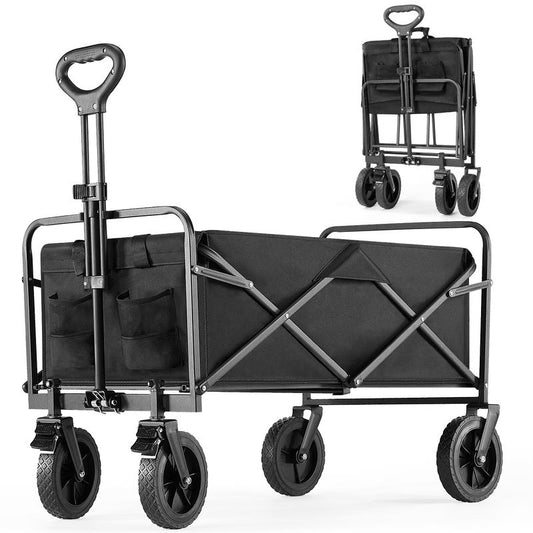 Collapsible Wagon Cart - 30" L Folding Beach Wagon with All-Terrain Wheels, 250Lbs Capacity, Portable for Grocery & Sports Use