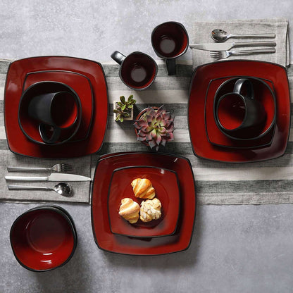 Gibson Soho Lounge Red Dinner Set | 16-Piece Scratch-Resistant Stoneware