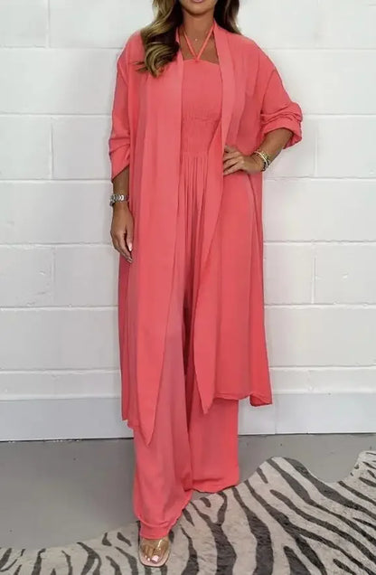 Versatile Women's Jumpsuit | Thin Solid Outerwear with Pleated Wide Legs & Lace-Up Detail for Work & Play