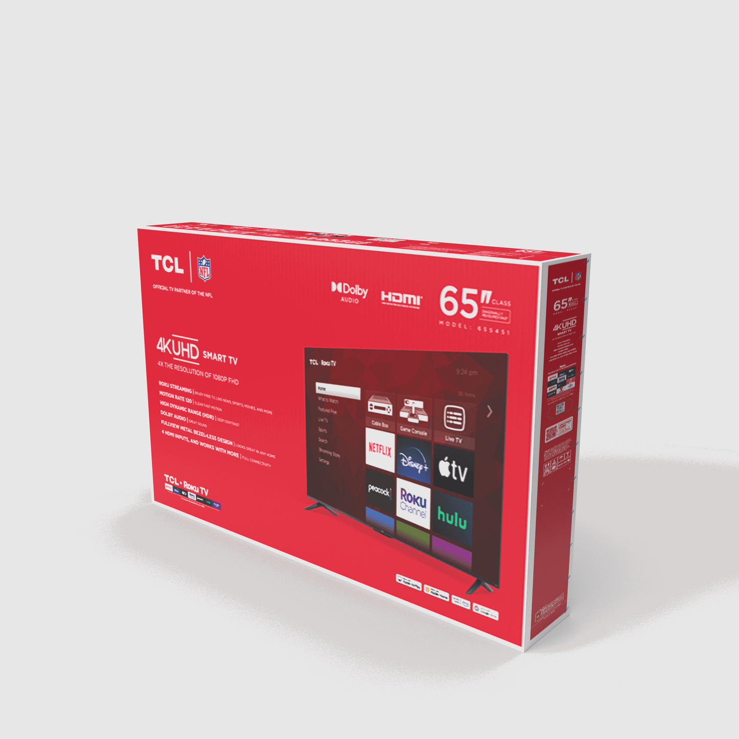 TCL 65” Class S4 (65S451) 4K UHD HDR Smart TV with Roku TV | Voice Control, AirPlay, & 4 HDMI Inputs