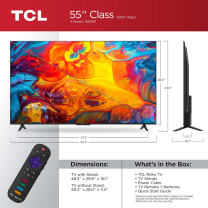 TCL 55” Class S4 (55S451) 4K UHD HDR Smart TV with Roku TV