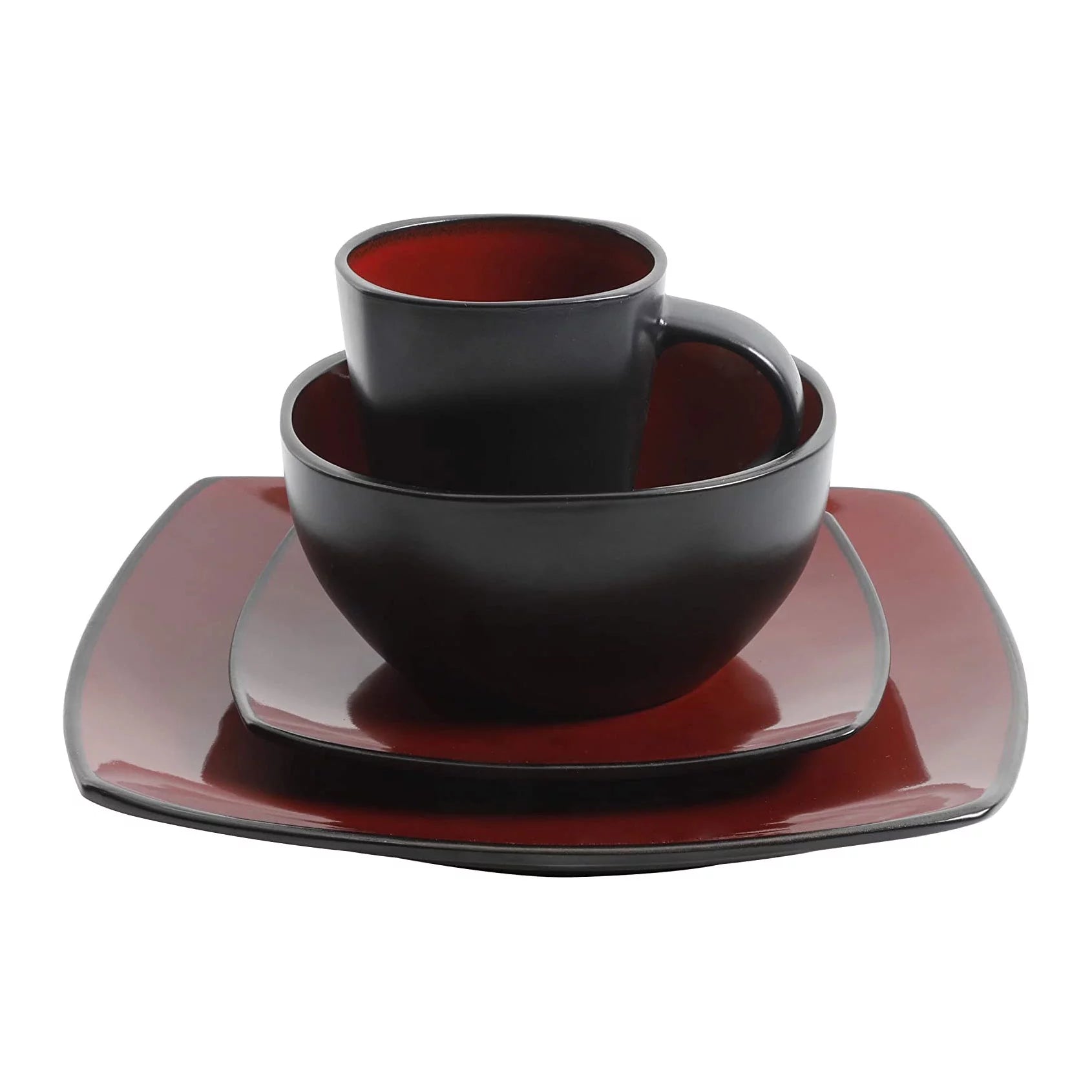 Gibson Soho Lounge Red Dinner Set | 16-Piece Scratch-Resistant Stoneware
