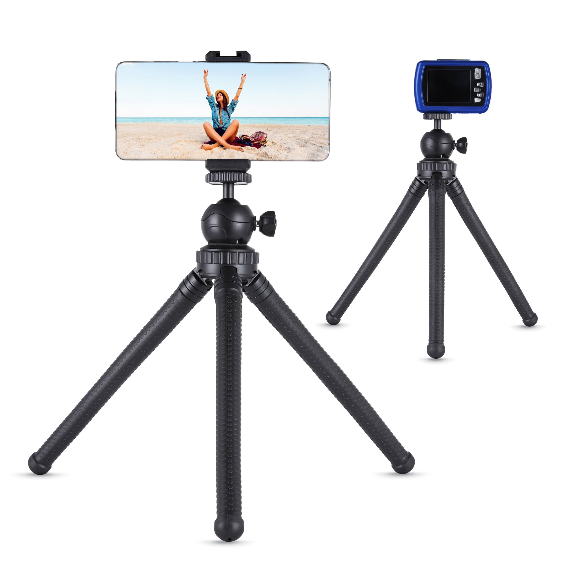 Onn Adjustable Mini Tripod Stand | Flexible Holder for Compact Cameras, GoPro & Smartphones
