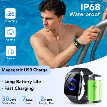 Universal Smartwatch for Android & iPhone | Tikland 1.96'' HD Screen, Bluetooth Calls & Customizable Faces