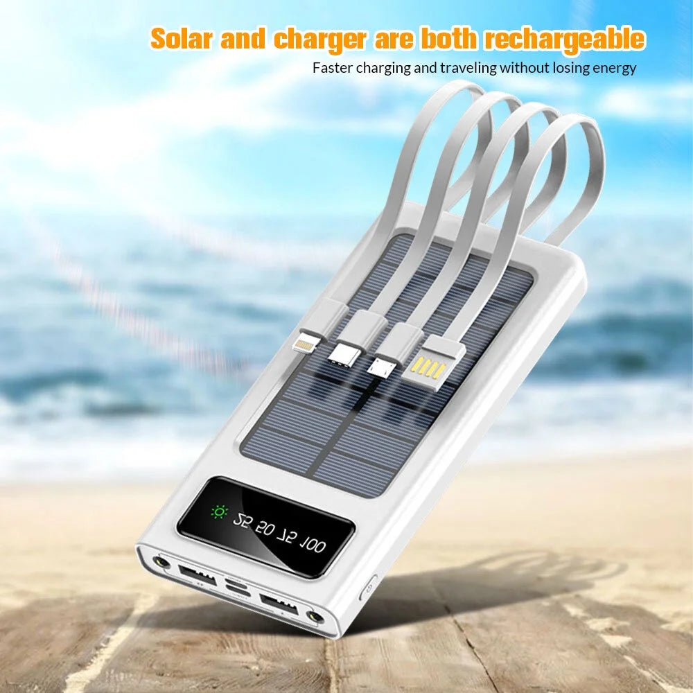 Solar Charger Power Bank,Dfito 40000Mah Portable Charger 4 USB with Dual 5V2.1A Outputs Built-In Solar Panel and Flashlights,White