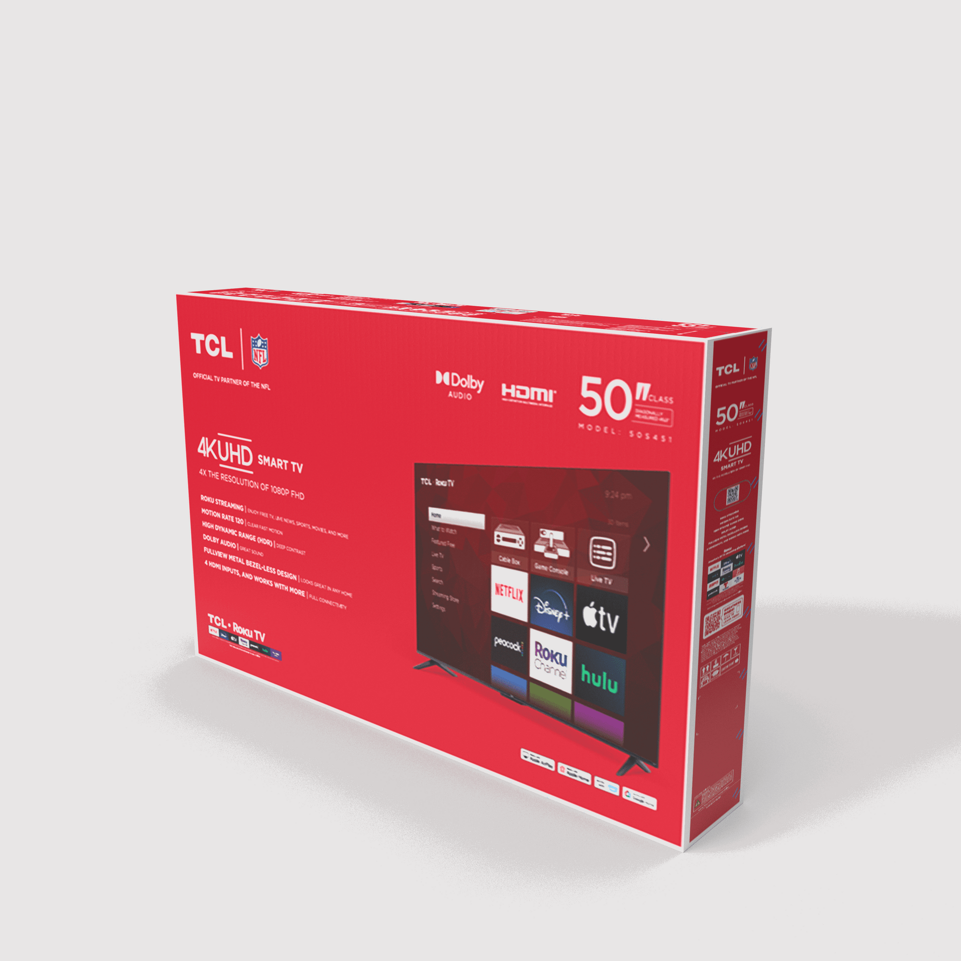 TCL 50” Class S4 (50S451) 4K UHD HDR Smart TV with Roku TV | Roku OS with Voice Control, AirPlay, & 4 HDMI Inputs