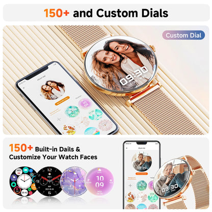 Smart Watch for Women - 1.43" AMOLED Screen, Bluetooth Calls, IP67 Waterproof, 100+ Sports Modes (Gold)