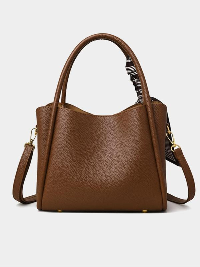 Ladies' Elegant Lychee Pattern Handbag | Trendy Crossbody & Shoulder Bag with Twilly Scarf Decor