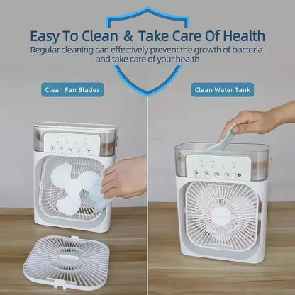 3-in-1 Portable Evaporative Air Cooler with Humidifier & Fan | Personal USB Desk Fan with 7-Color LED Light