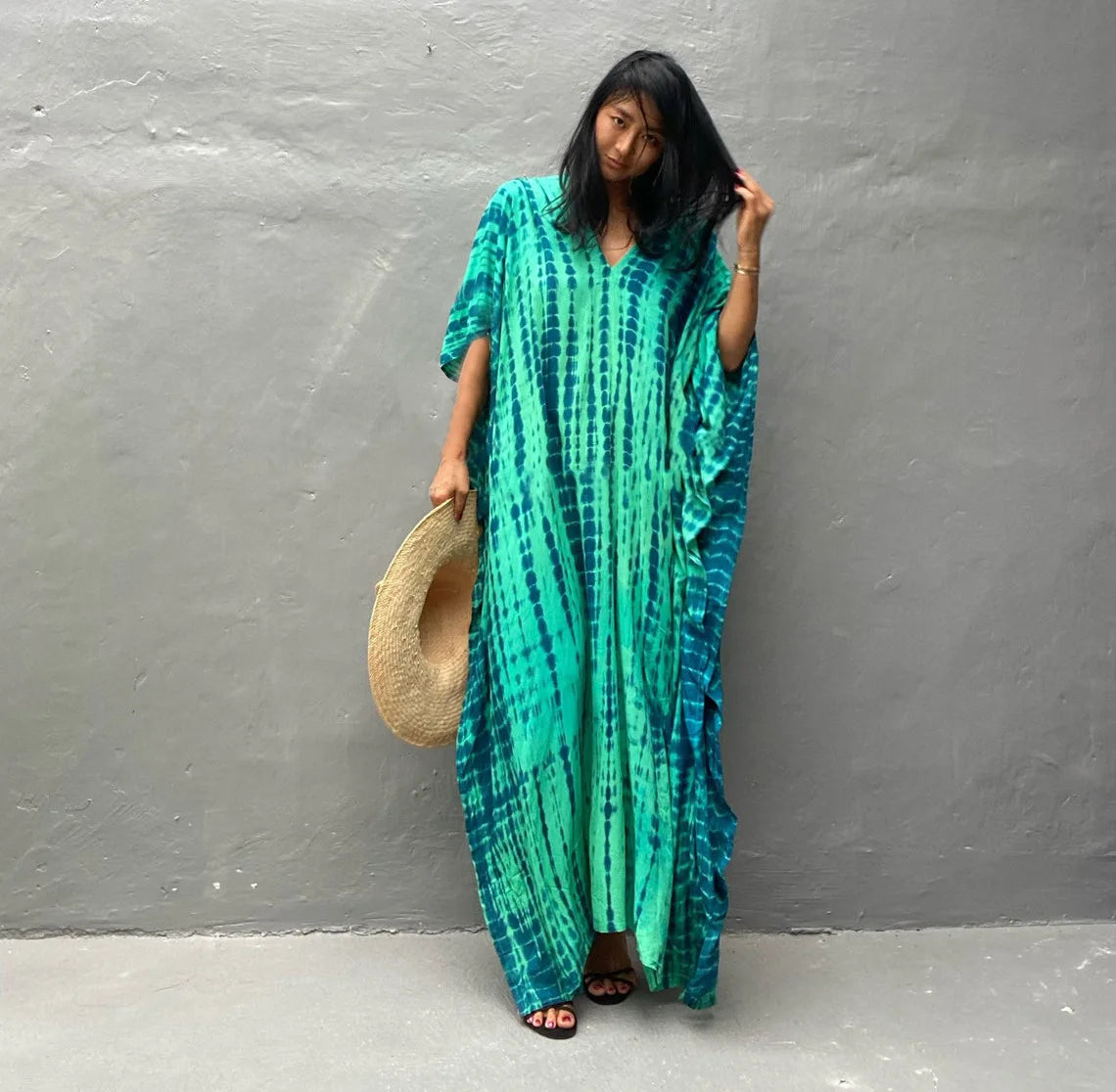 Loose Casual Caftan Beach Maxi Dress for Women | Half Sleeve Swimsuit Cover-Up