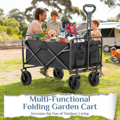 Collapsible Wagon Cart - 30" L Folding Beach Wagon with All-Terrain Wheels, 250Lbs Capacity, Portable for Grocery & Sports Use