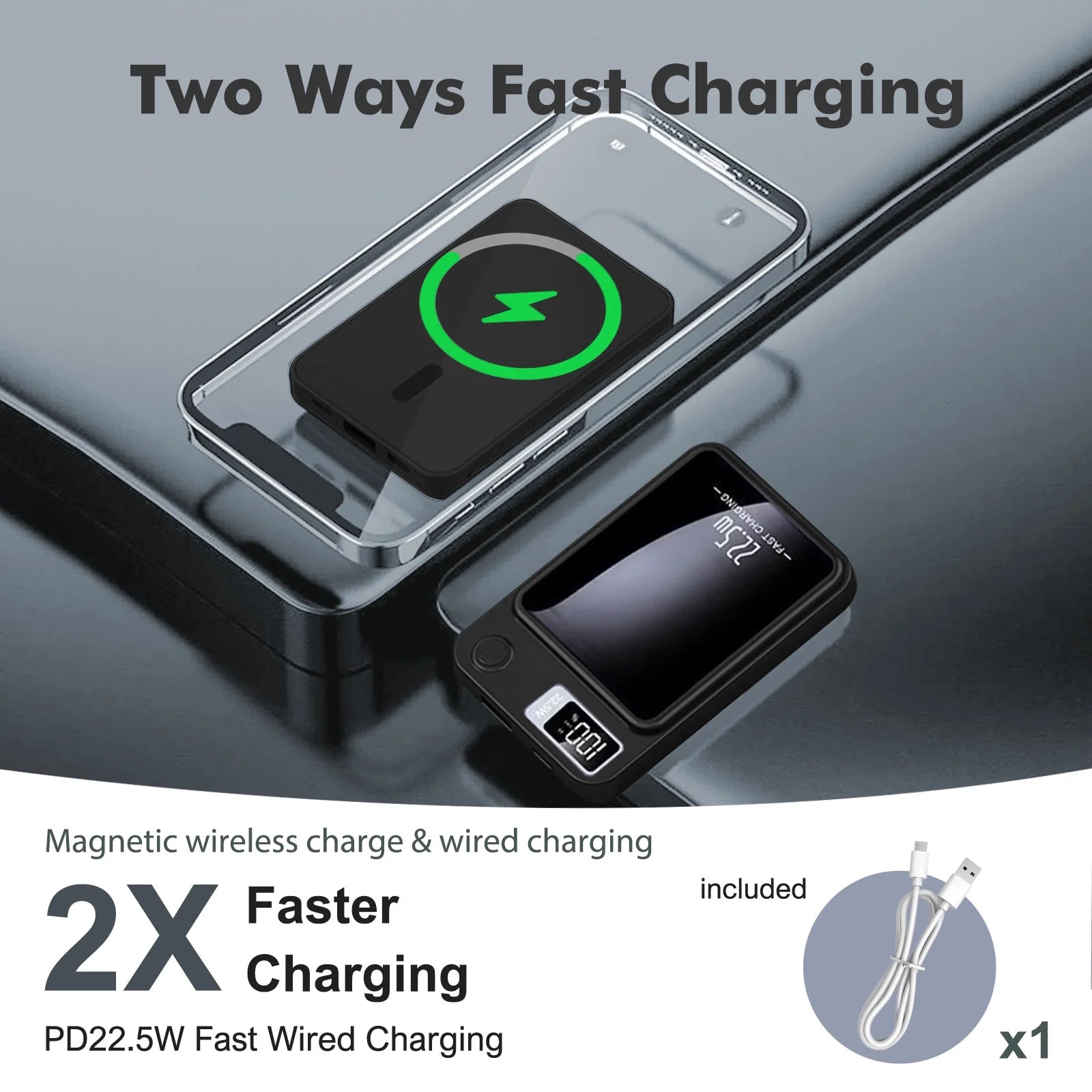 Compact Wireless Portable Charger (Black) | 10000mAh, 22.5W Fast Charging, Magnetic Power Bank for All Devices