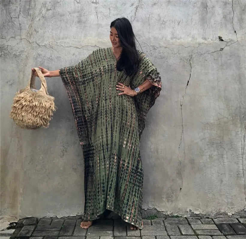 Loose Casual Caftan Beach Maxi Dress for Women | Half Sleeve Swimsuit Cover-Up