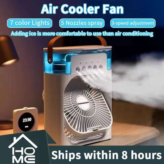 3-in-1 Portable Evaporative Air Cooler with Humidifier & Fan | Personal USB Desk Fan with 7-Color LED Light