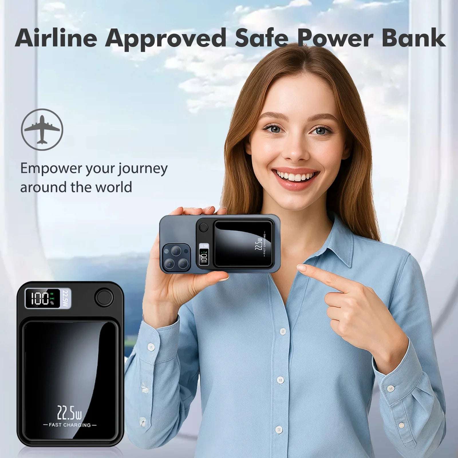 Compact Wireless Portable Charger (Black) | 10000mAh, 22.5W Fast Charging, Magnetic Power Bank for All Devices