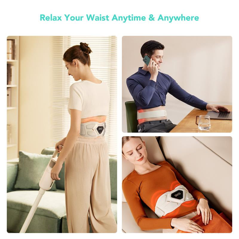 SKG W9 Pro Smart Back Massager for Lower Back Pain Relief | Heated & Vibrating Lumbar Support Belt | App Control, Rechargeable