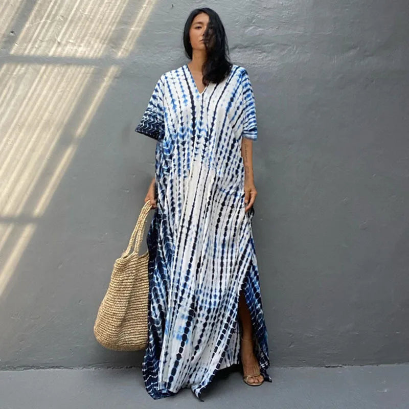 Loose Casual Caftan Beach Maxi Dress for Women | Half Sleeve Swimsuit Cover-Up