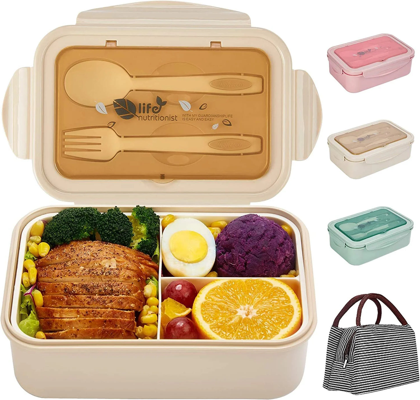 Bento Lunch Box Set – 3-Compartment Leak-Proof Meal Prep Container with Utensils & Insulated Lunch Bag