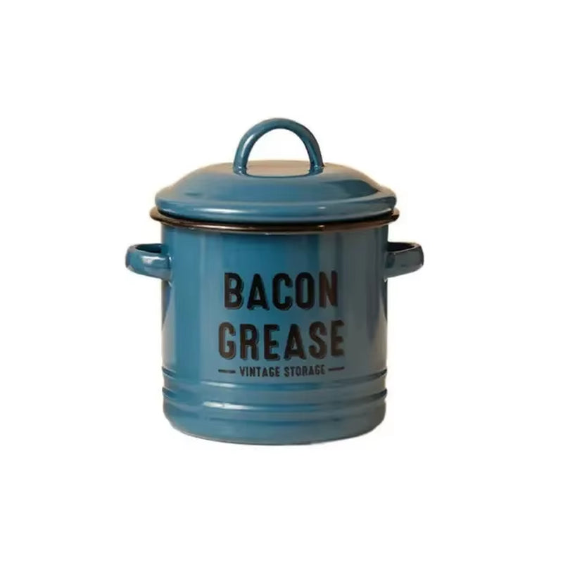 Vintage Enamel Oil Pot Large Capacity Grease Container for Rustic Kitchen Decor