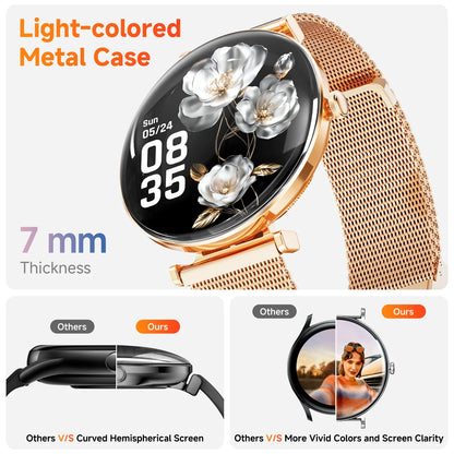 Smart Watch for Women - 1.43" AMOLED Screen, Bluetooth Calls, IP67 Waterproof, 100+ Sports Modes (Gold)