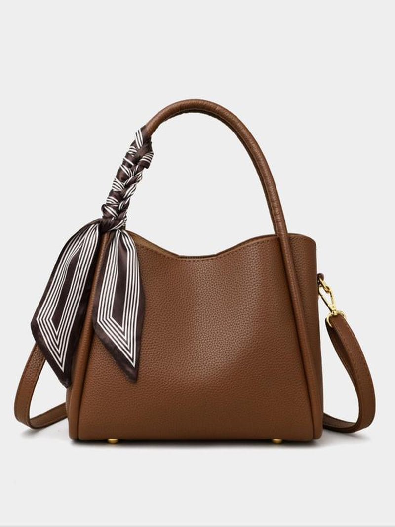 Ladies' Elegant Lychee Pattern Handbag | Trendy Crossbody & Shoulder Bag with Twilly Scarf Decor