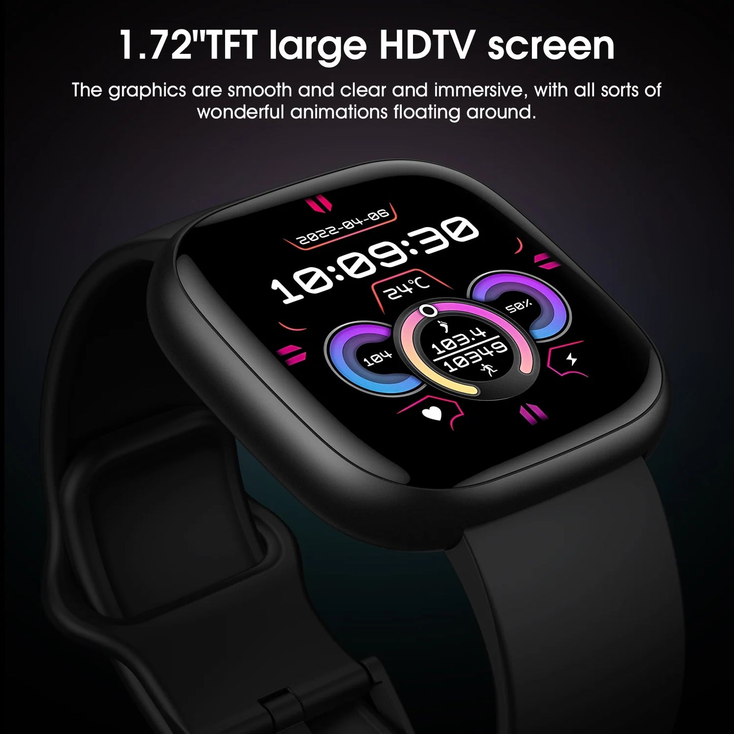 Smart Watch for Android & iPhone - 1.72" HD Display, 100+ Sports Modes, & Customizable Faces Alloy Black