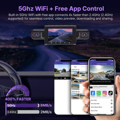 WIFI Automotive Dash Cam 360° View | Front & Rear Inside/Outside Recording | 64GB Card, Night Vision, Gravity Sensor