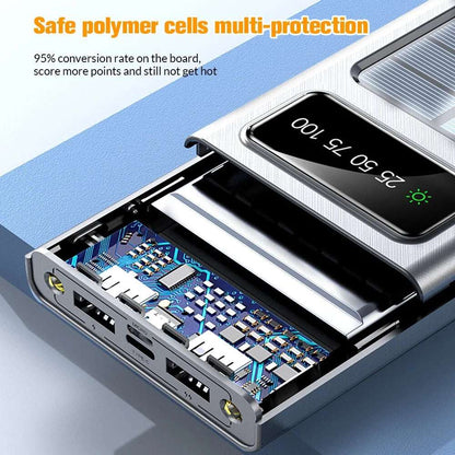 Solar Charger Power Bank,Dfito 40000Mah Portable Charger 4 USB with Dual 5V2.1A Outputs Built-In Solar Panel and Flashlights,White
