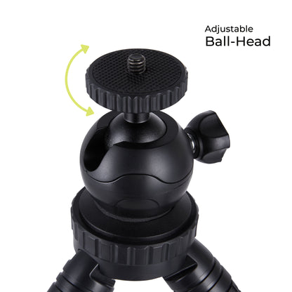Onn Adjustable Mini Tripod Stand | Flexible Holder for Compact Cameras, GoPro & Smartphones