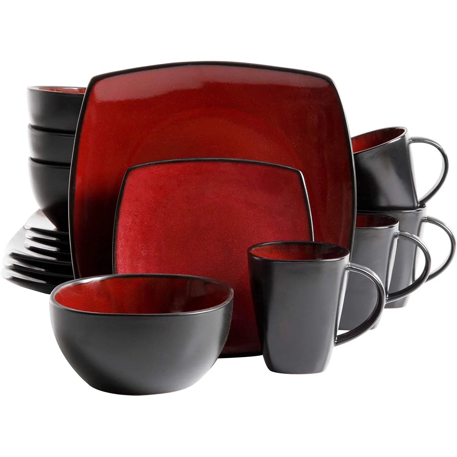 Gibson Soho Lounge Red Dinner Set | 16-Piece Scratch-Resistant Stoneware