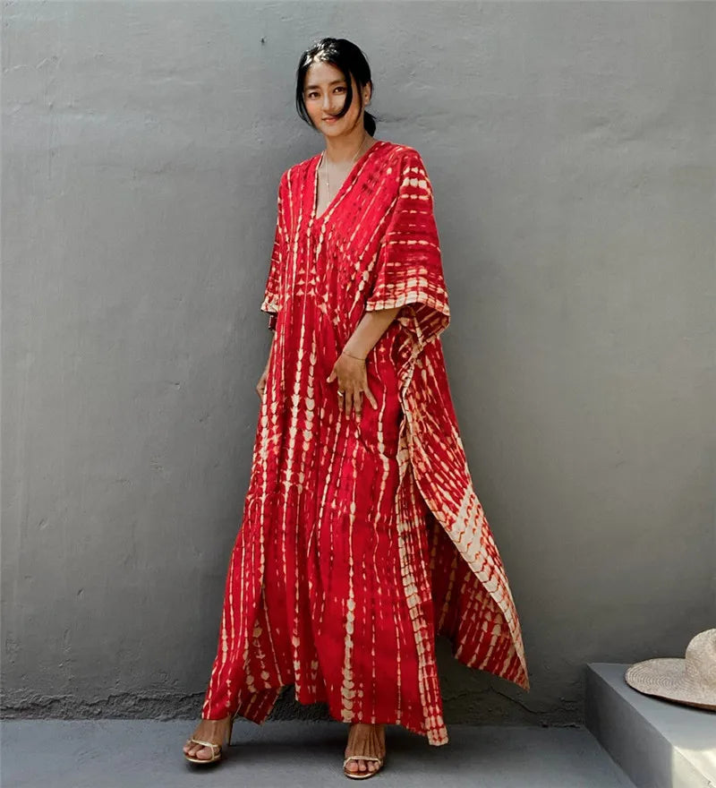 Loose Casual Caftan Beach Maxi Dress for Women | Half Sleeve Swimsuit Cover-Up