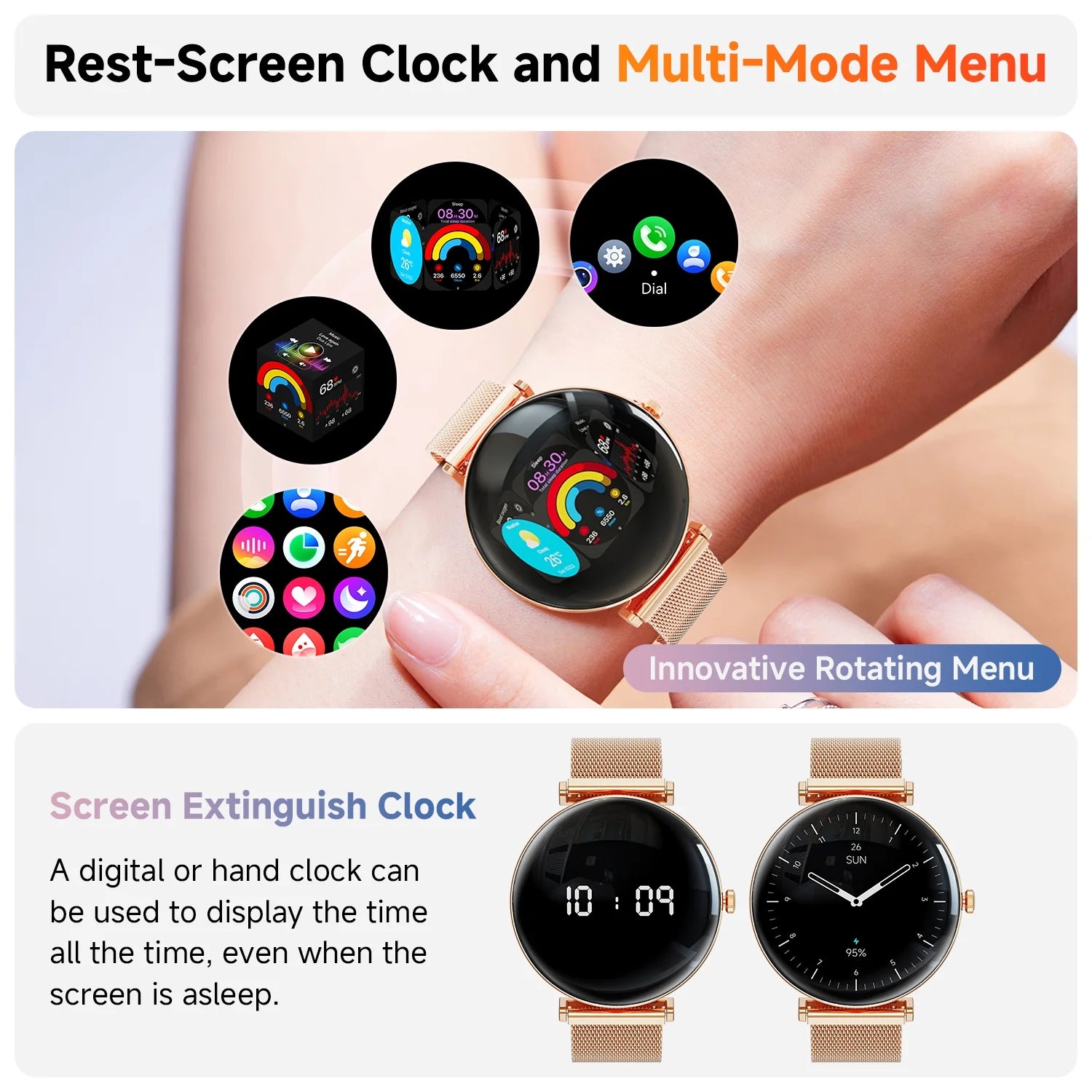 Smart Watch for Women - 1.43" AMOLED Screen, Bluetooth Calls, IP67 Waterproof, 100+ Sports Modes (Gold)