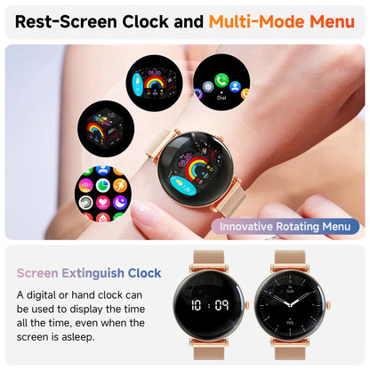 Smart Watch for Women - 1.43" AMOLED Screen, Bluetooth Calls, IP67 Waterproof, 100+ Sports Modes (Gold)