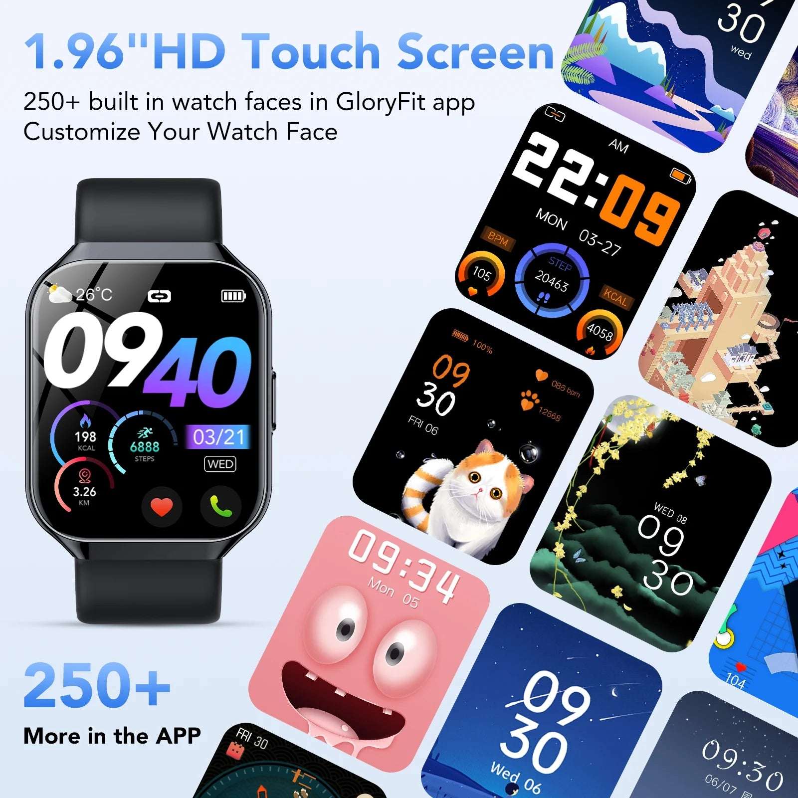 Universal Smartwatch for Android & iPhone | Tikland 1.96'' HD Screen, Bluetooth Calls & Customizable Faces