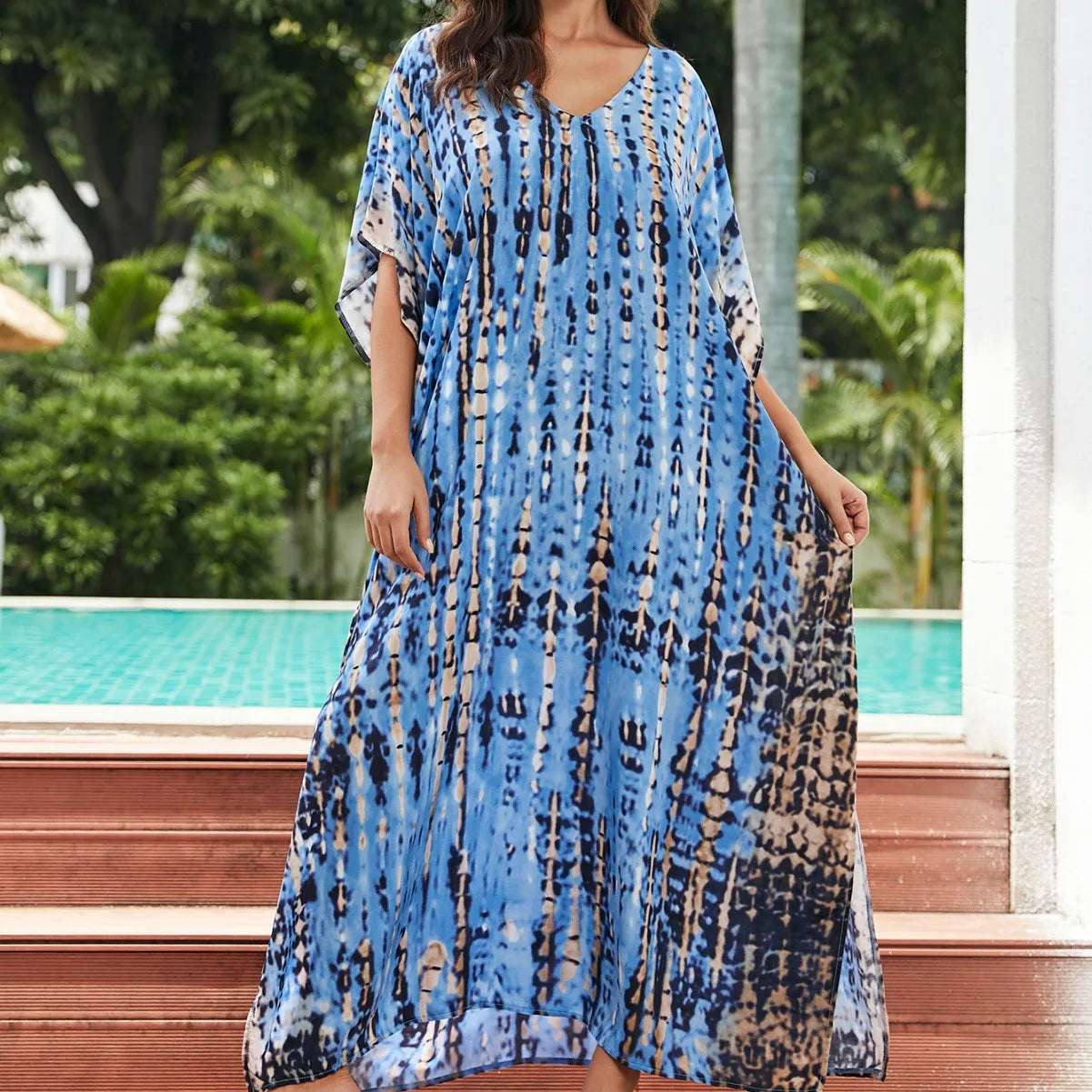 Loose Casual Caftan Beach Maxi Dress for Women | Half Sleeve Swimsuit Cover-Up