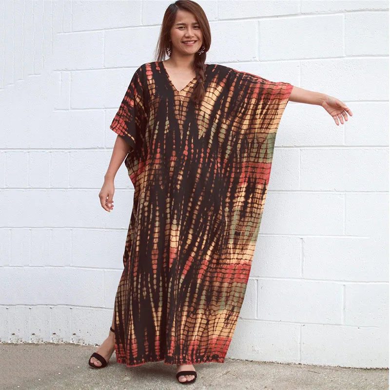 Loose Casual Caftan Beach Maxi Dress for Women | Half Sleeve Swimsuit Cover-Up
