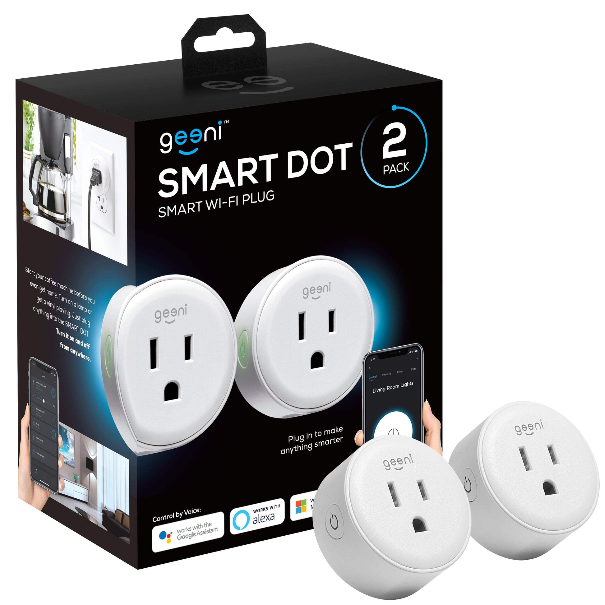 Geeni DOT Smart Plug | Compact Wi-Fi Outlet (2.4GHz) with Remote & Voice Control (2-Pack) | Alexa & Google Compatible